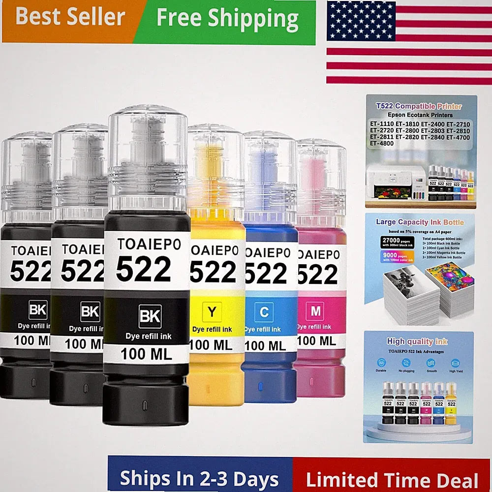 522 Ink Refill Bottles Replacement for T522 Ink Work with ET-2710,ET-2720, ET...
