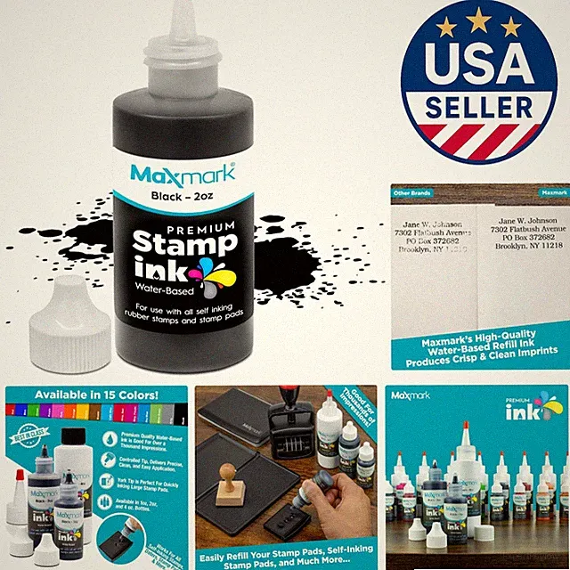 Black 2 oz. Refill Ink for Self-Inking Stamps with Controlled Applicator