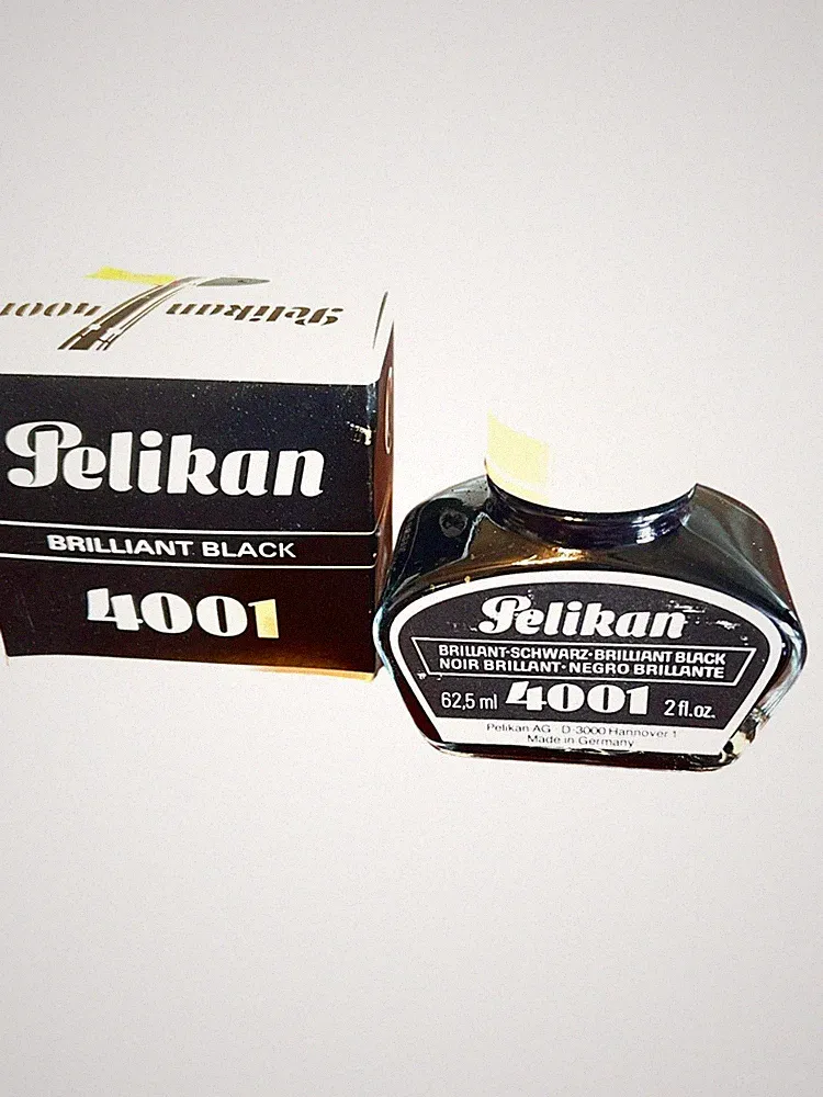 vintage Pelikan 4001 Brilliant Black Ink Bottle 62.5ml For Fountain Pens used